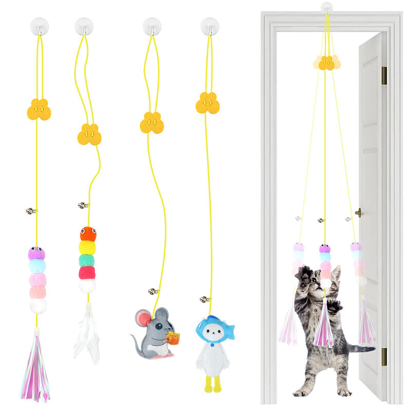 Porte suspendue élastique pour chat, jouet à disque collant, corde longue, accessoire pour animal de compagnie, chaton