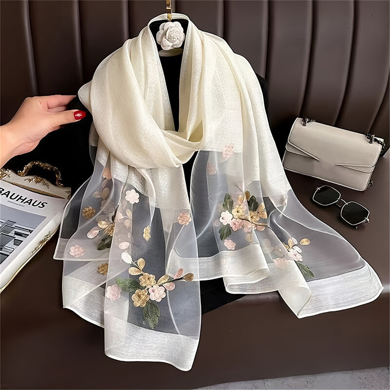 luxury Fashion Women floret Cut Flowers Hollow Lace solid Silk Scarf Spring Shawls and Wraps Towel Femme Beach Sjaals
