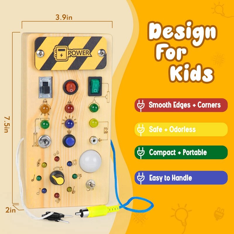 Montessori กระดานไม้ไม่ว่างมีไฟ LED ประสาทสัมผัสของเล่นสำหรับเด็กหัดเดินการศึกษาของเล่น saklar TOGGLE 1-3Y ใช้งานง่าย