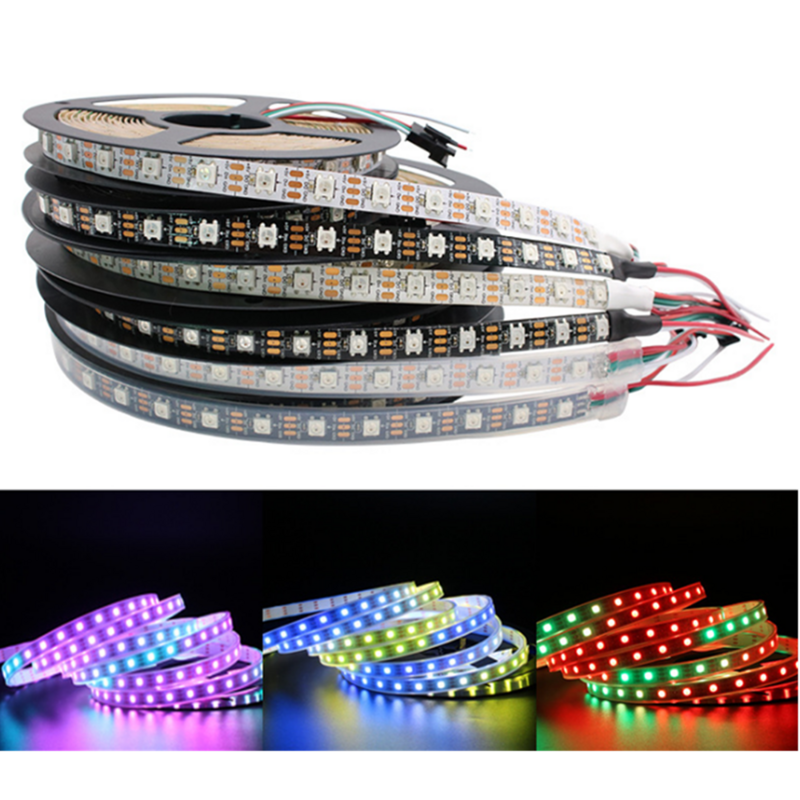 Tira de luces LED direccionables WS2811, 5050 RGB, 5M, 150, 300 led, Individual, DC12V, PCB Blanco/Negro, 2811 LED, Digital