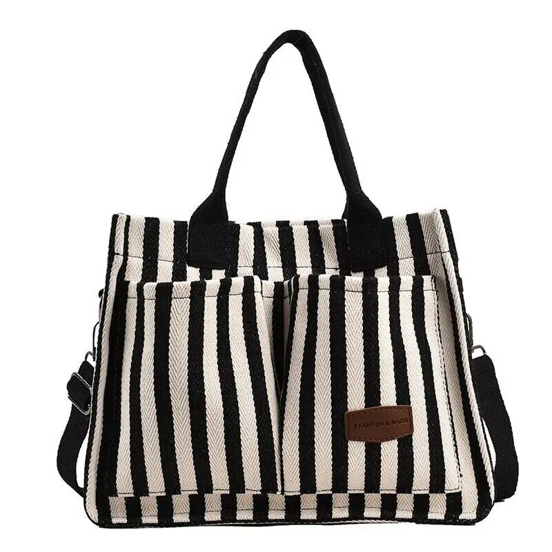 2023 New Women's Bags Popular Striped Canvas Bag Crossbody Bag Fashion Handheld Tote Bag Large Capacity