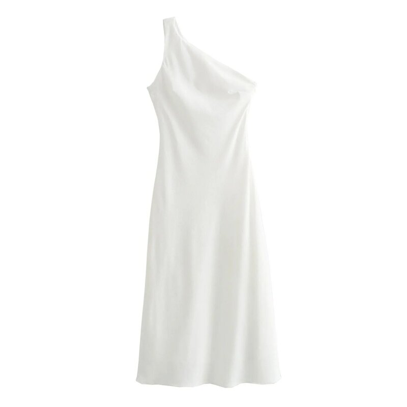 Женское асимметричное платье средней длины, элегантное модное винтажное платье из мягкого льна на бретелях, 2024