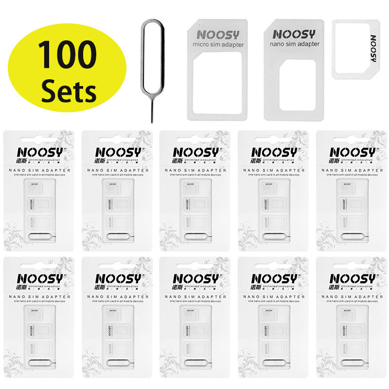100 Sets Simkaart Adapter Kit Door Nosy Nano Naar Micro, Nano Naar Normaal, Micro Naar Regelmatig Met Sim Ejector Pin
