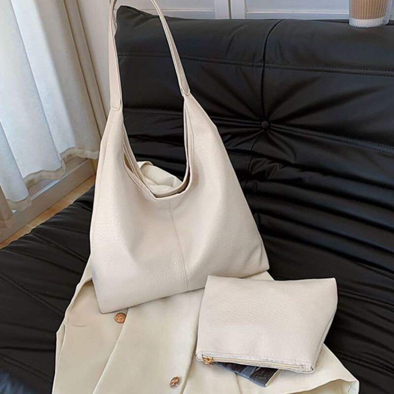Soft Leather Shoulder Bag Fashion Pure Color Large capacity Tote Bag Underarm Bag Women