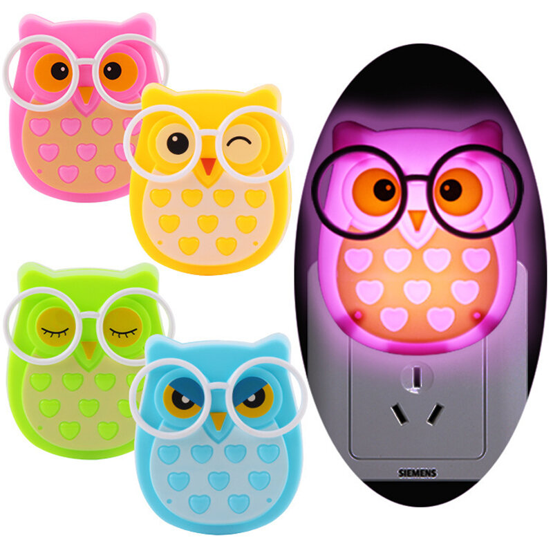 240 pçs led owl night light sensor automático controlado eua plug crianças lâmpada de parede quarto do bebê casa iluminação luzes forma animal