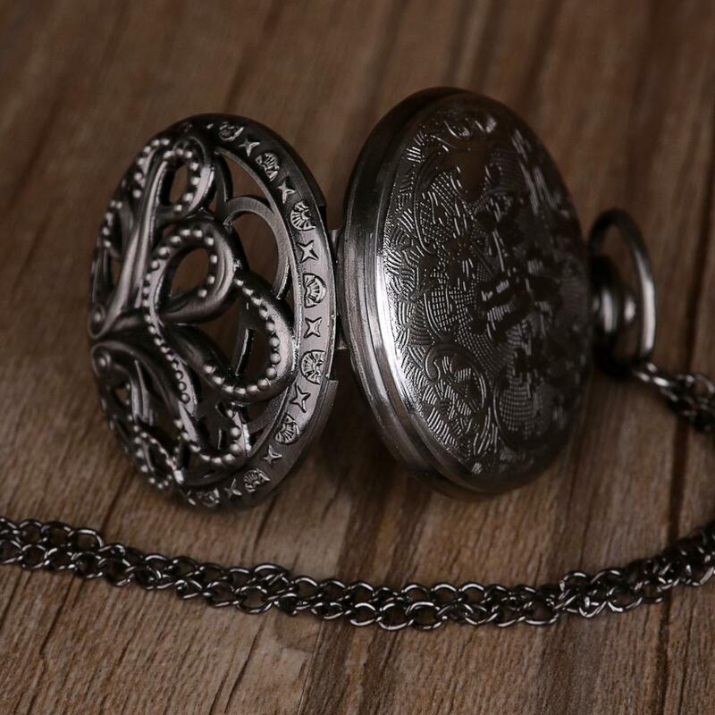 Часы наручные в стиле осьминог, кварцевые карманные Ретро-часы с цепочкой и ожерельем, с хронографом, черные и бронзовые, подарок для мужчин и женщин