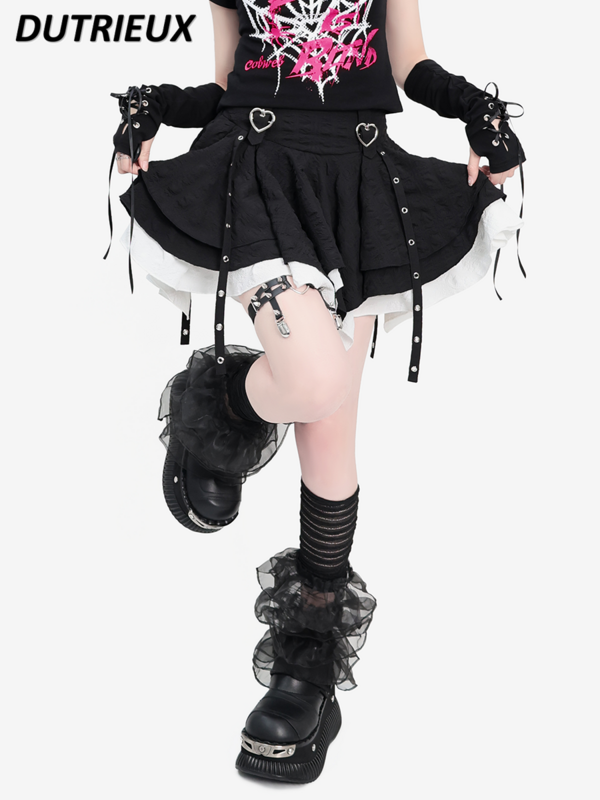 Двухслойная черно-белая короткая юбка-баллон в стиле панк, летняя новая милая универсальная мини-юбка