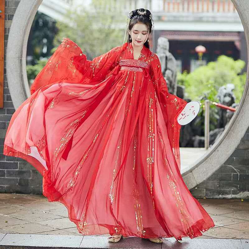 Disfraz de Hanfu de hadas para mujer, traje de Cosplay para estudiantes, traje Rave, vestido tradicional chino, ropa de actuación de escenario roja