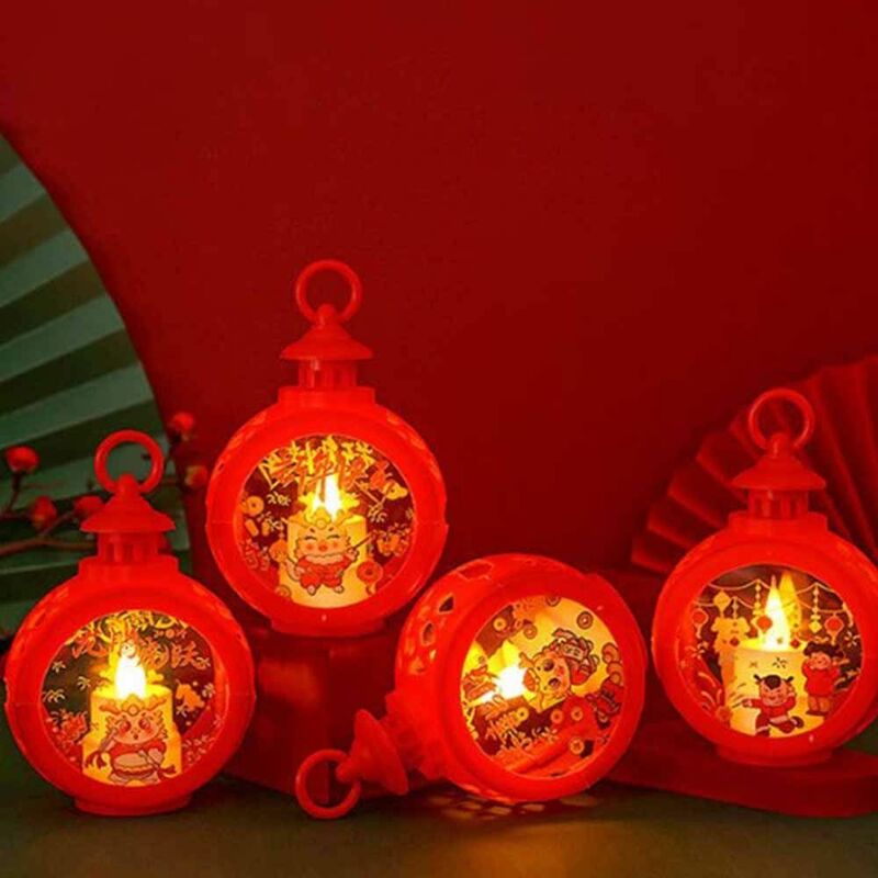 Glowing Spring Festival Wind Lantern Hanging LED New Year Desktop Decoration Lamp Chinese Round New Year Portable Lantern