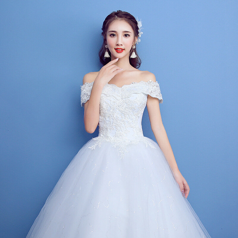 Floor-length Wedding Dress Fluffy Skirt Off Shoulder White Wedding Gown Elegant Bridal Wear
