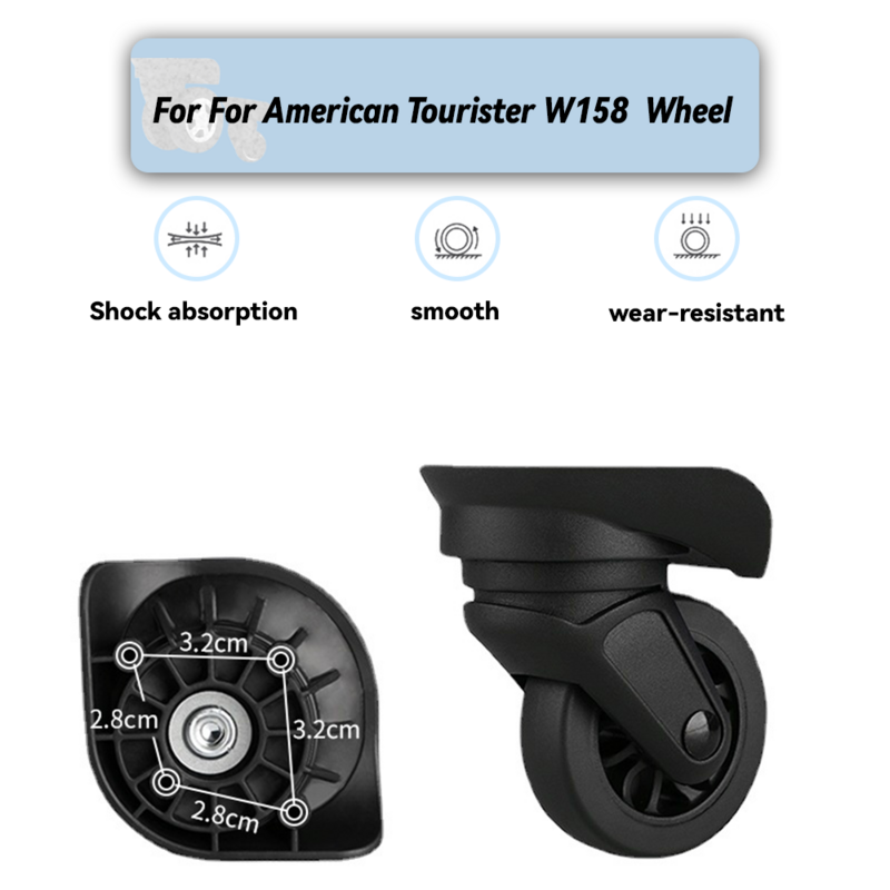 Substituição de roda universal para turista americano, mala, rotação, suave, silenciosa, amortecedor, acessórios de roda, w158