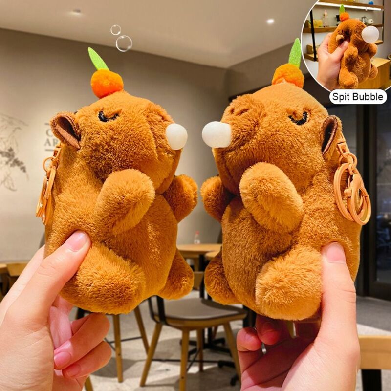 Plush Capybara Keychain Spit Bubble Capibara Bag Hanging Soft Creative Cute Funny Keyring Toast Kapibara Pendant
