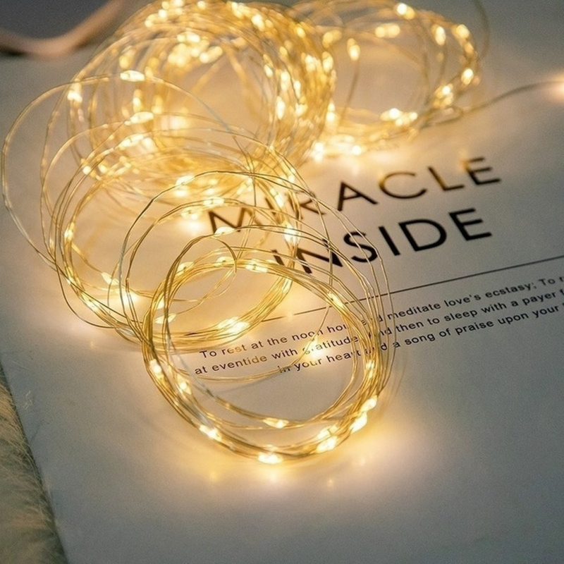 PwwQmm-luces LED de alambre de cobre con batería, guirnalda de luces para decoración navideña, interior, fiesta, boda