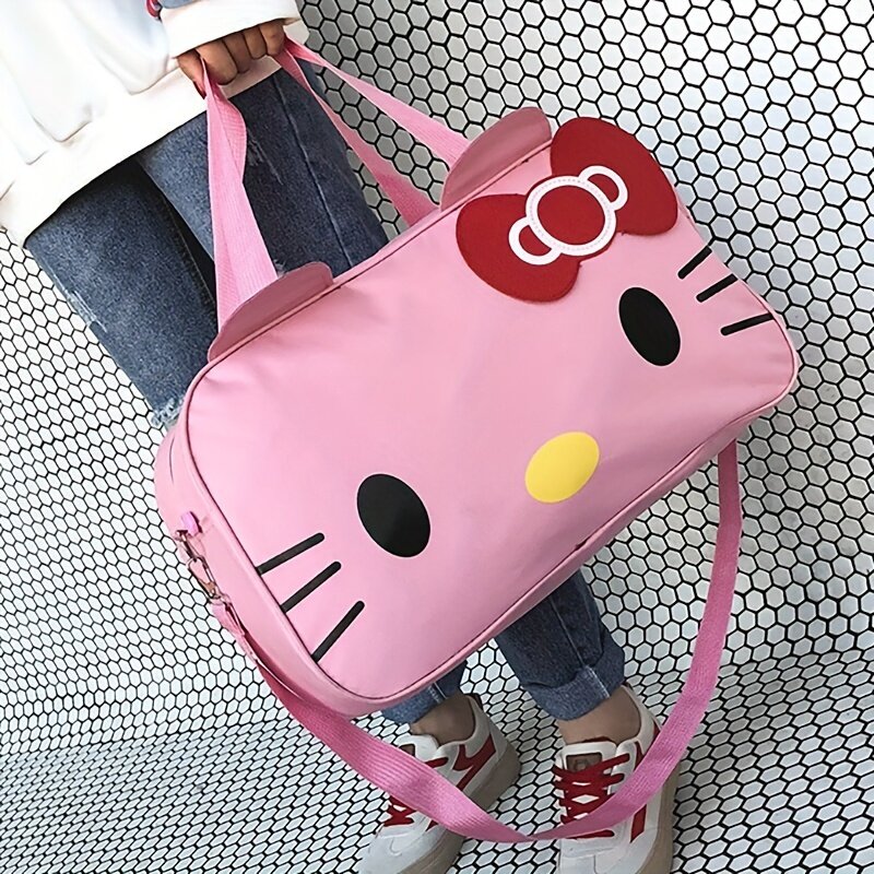 Sanrio tas traveling Hello Kitty wanita, kantung olahraga kapasitas besar, tas ransel kartun imut anti air perjalanan pendek Portabel 1 buah