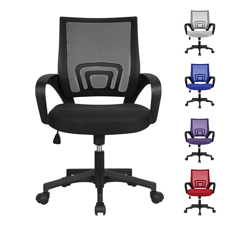 Smile Mart-silla de oficina giratoria de malla con respaldo medio ajustable, con reposabrazos, disponible en negro/Gris oscuro/gris y otros colores