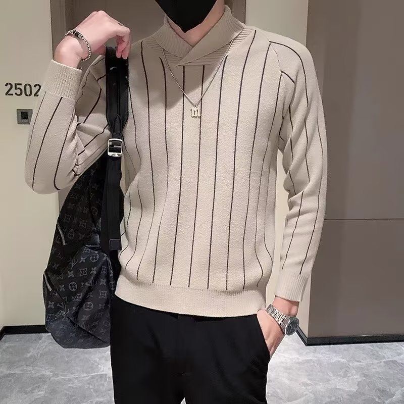 Moda półgolf paski ciepłe dzianiny swetry bluzy mężczyźni odzież 2022 zima nowy koreański Casusl wełniane swetry Top