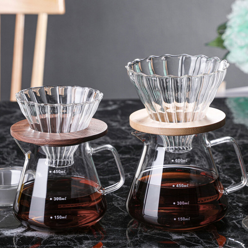 Pour Over Coffee Maker - 300ML 600ML Glass Carafe Coffee Server with Glass Coffee Dripper/Filter Drip Coffee Maker Set for Home