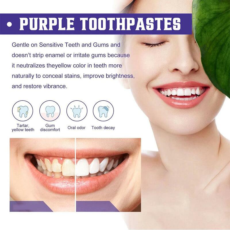 Pasta de dientes ortopédica púrpura, elimina manchas profundas de humo, protección Gingiva, limpia eficazmente la cavidad Oral, ilumina