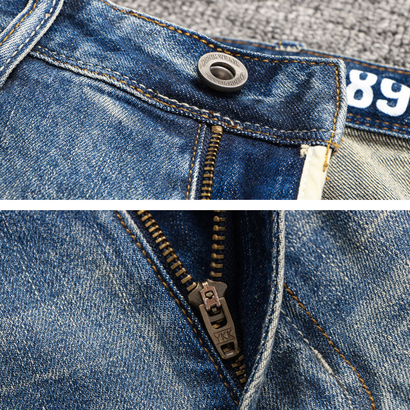 Moda italiana calças de brim dos homens de alta qualidade retro azul fino ajuste estiramento rasgado jeans calças de brim do desenhista do vintage calças de brim hombre