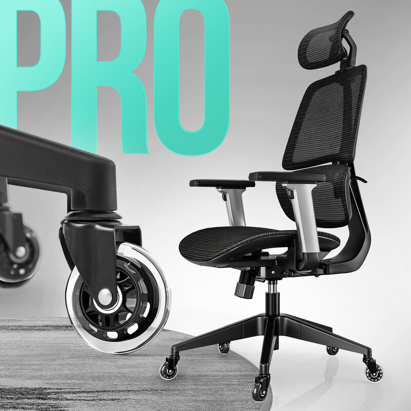 Кресло LINSY с высокой спинкой для дома и офиса, эргономичное кресло с регулируемым подголовником и рукой, поддержка поясницы, полиуретановые колеса, черное