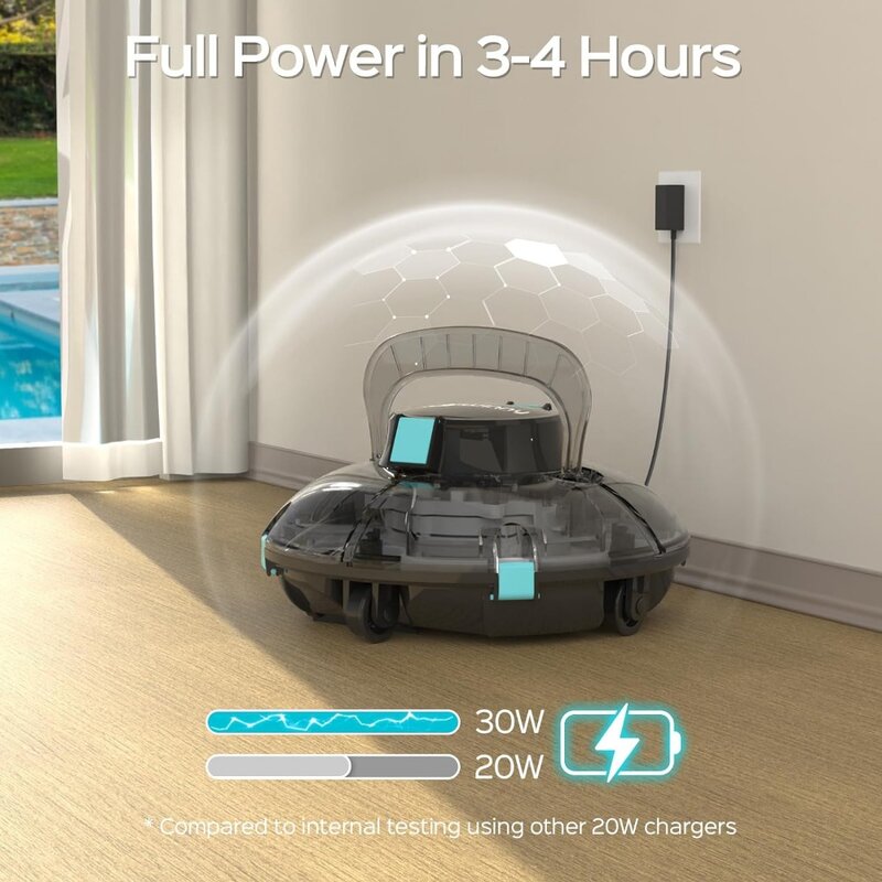 Cordless Robotic Pool Vacuum, Automatic Pool Vacuum with Transparent Design, Powerful & Convenient, Ideal for Flat Above Pool