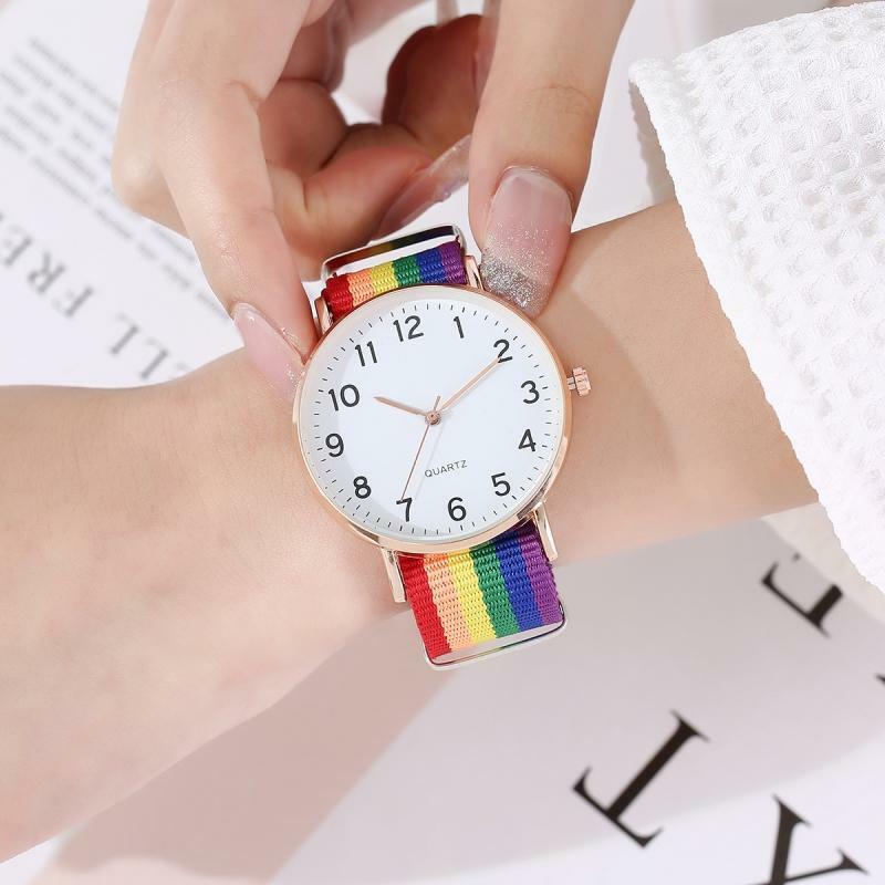 Relógio feminino arco-íris, relógio de pulso de quartzo feminino, simples, clássico, casual, presente relógio