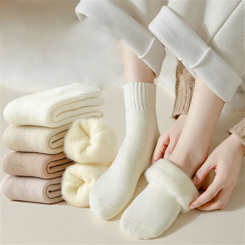 Meias de lã grossa para mulheres, meias pós-parto, chão e sono, quente e macia, lã e neve, cor markron, outono e inverno, 1 pares