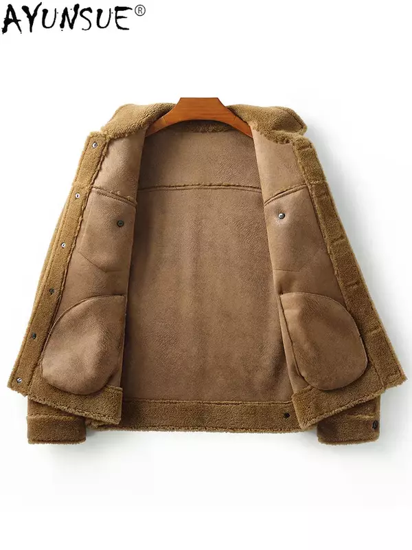 AYUNSUE kurtka zimowa mężczyźni 2020 odzież męska krótki 100% płaszcz futrzany wełniany męskie zamszowe kurtki męskie Chaqueta De Los Hombres LXR799
