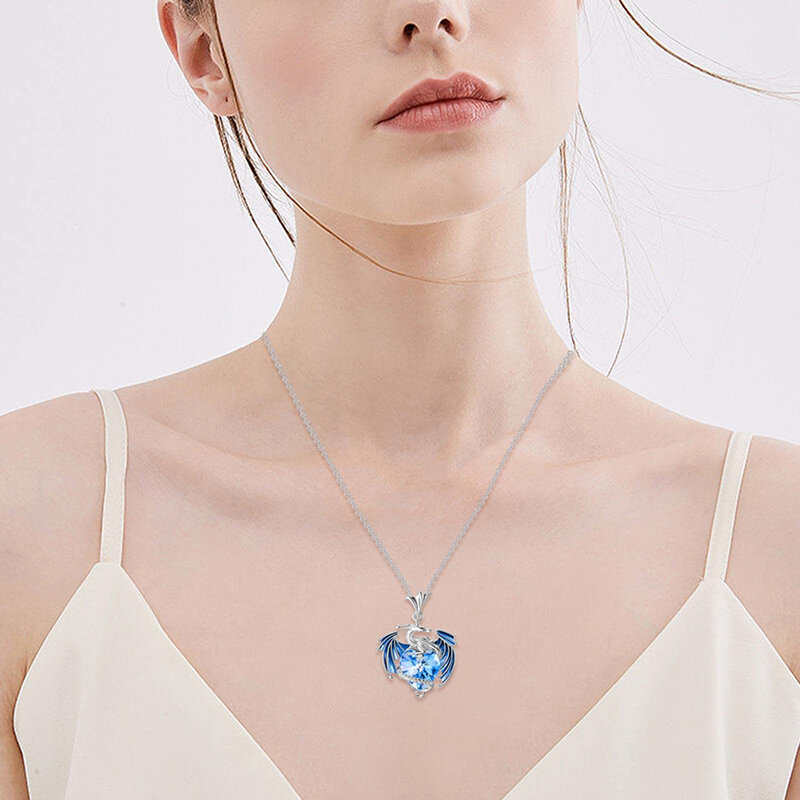 Красочное ожерелье с подвеской в виде дракона с кристаллами для женщин изысканное ожерелье с синим фиолетовым драконом в подарок