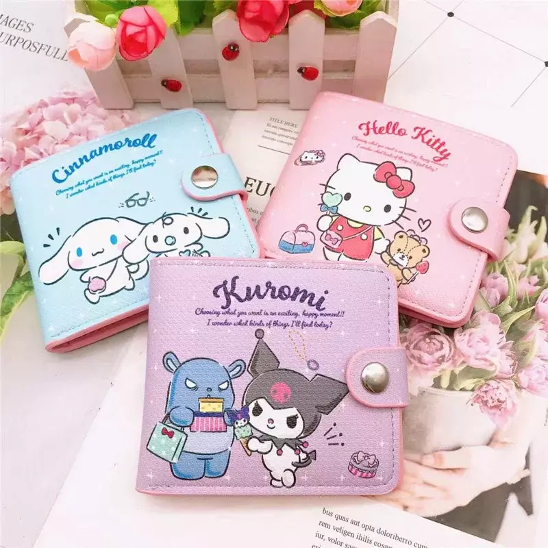 2024 Kawaii Hello Kitty Cinnamoroll My Melody Kuromi Sanrio Casual Money Bag Coin Purse Card Holder Wallet with Buttons Gift