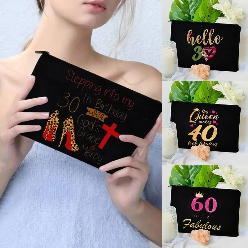 40 Ans 40th 30th 60th Years Birthday Cosmetic Bag Makeup Case Travel Toiletries Organizer  Make Up Pouch Pencil Bag Gift for Her
