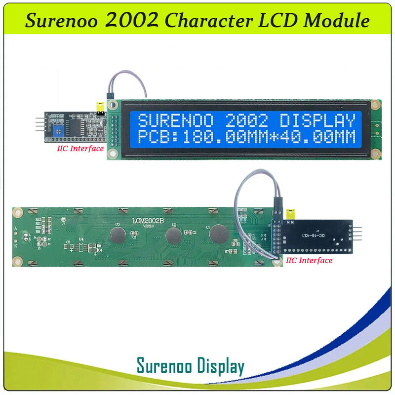 Surenoo 180*44MM duży duży znak 202 20X2 2002 PPI IIC moduł LCD ekran wyświetlacza LCM żółty zielony niebieski podświetlenie LED