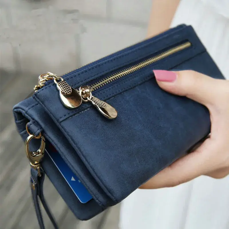 กระเป๋าเงินมีซิปแฟชั่นสำหรับผู้หญิงกระเป๋าสตางค์ทรงยาวสำหรับผู้หญิงกระเป๋าใส่เงินหนัง PU แบบนุ่มกระเป๋าสตางค์แบบบาง