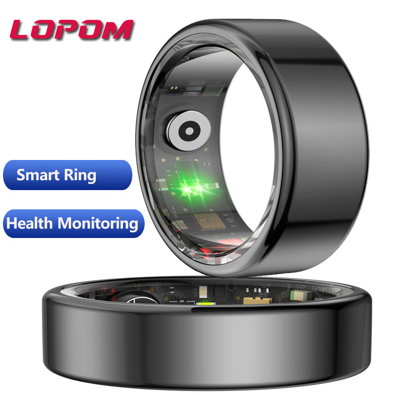 Lopom Smart Ring 2024 Smartring R02 Gezondheid Monitoring Ip68 Waterdichte Multi-Sport Modi Bluetooth Slaap Tracker Vinger Ring Mans