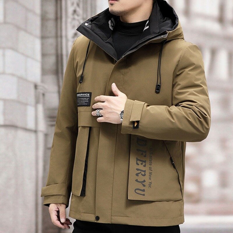 Male Fur Liner Detachable Parka Middle-Aged Men Loose Cotton-Padded Thick Winter Outcoat Large Size Hooded Casual Outwear