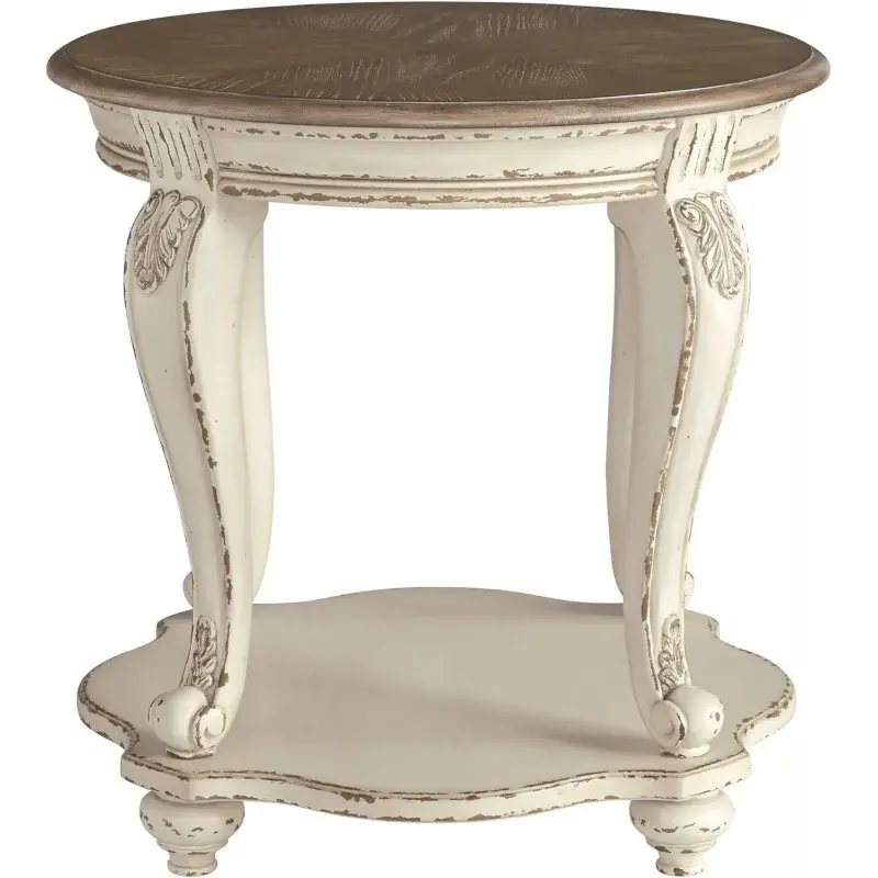 أشلي ريالين-طاولة مستديرة ذات نغمتين ، أبيض متكسر ، تصميم مميز ، بلد فرنسي