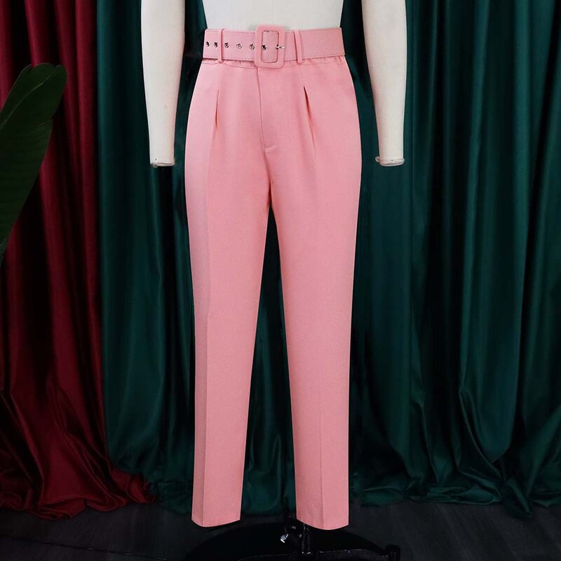 Plus Size Women Pants Formal Occasion Fashion Trouser Office Lady Casual Belt Outfits 2023 Spring Female Elegant Pencil Pants