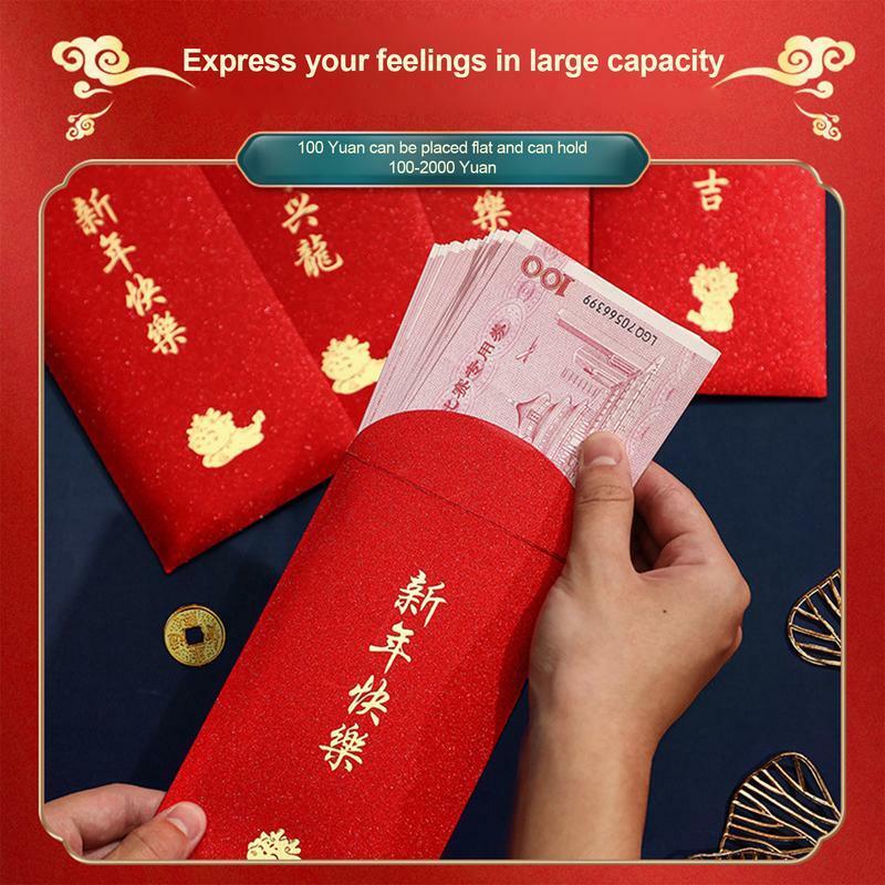 Envelope criativo do festival da primavera do dragão chinês, ouro quente, vermelho, ano novo, ano novo, 6pcs