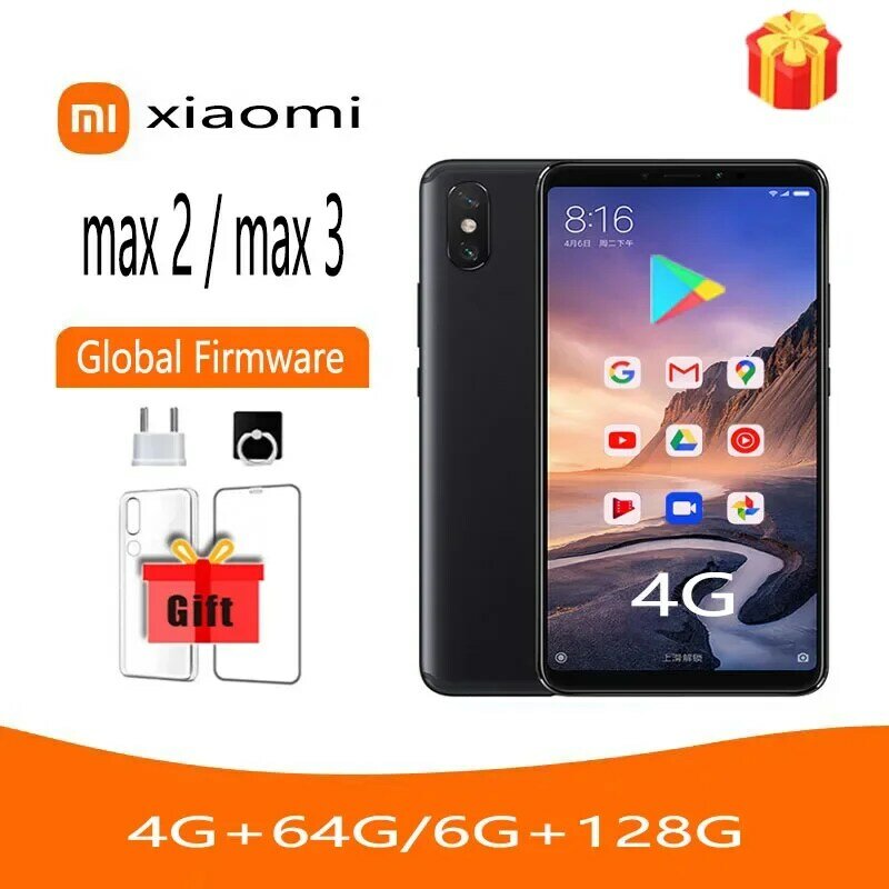 4G celular redmi Xiaomi MAX 3/MAX2 6g 128เฟิร์มแวร์ทั่วโลก Snapdragon หน้าจอใหญ่หลังสมาร์ทโฟนลายนิ้วมือ