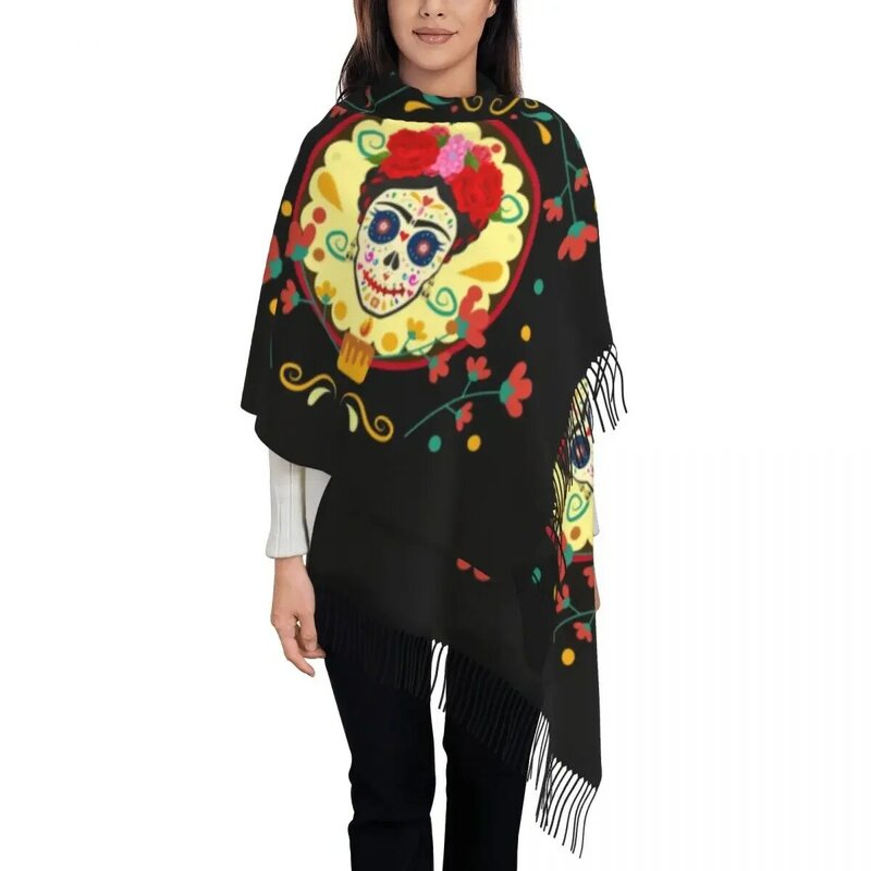 Customized Printed Frida Skull Day Of Deads Scarf Men Women Winter Warm Scarves La Calavera Catrina Shawls Wraps