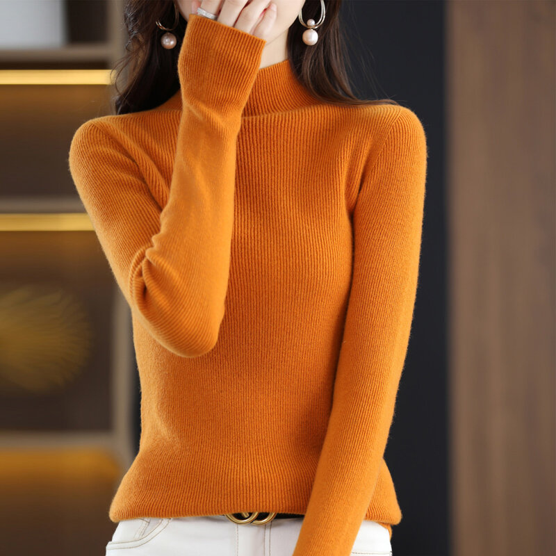 Женский свитер, пуловер из 100%-ной шерсти, мягкая восковая теплая вязаная водолазка с длинными рукавами, Осень-зима 2022, новый топ в Корейском ...