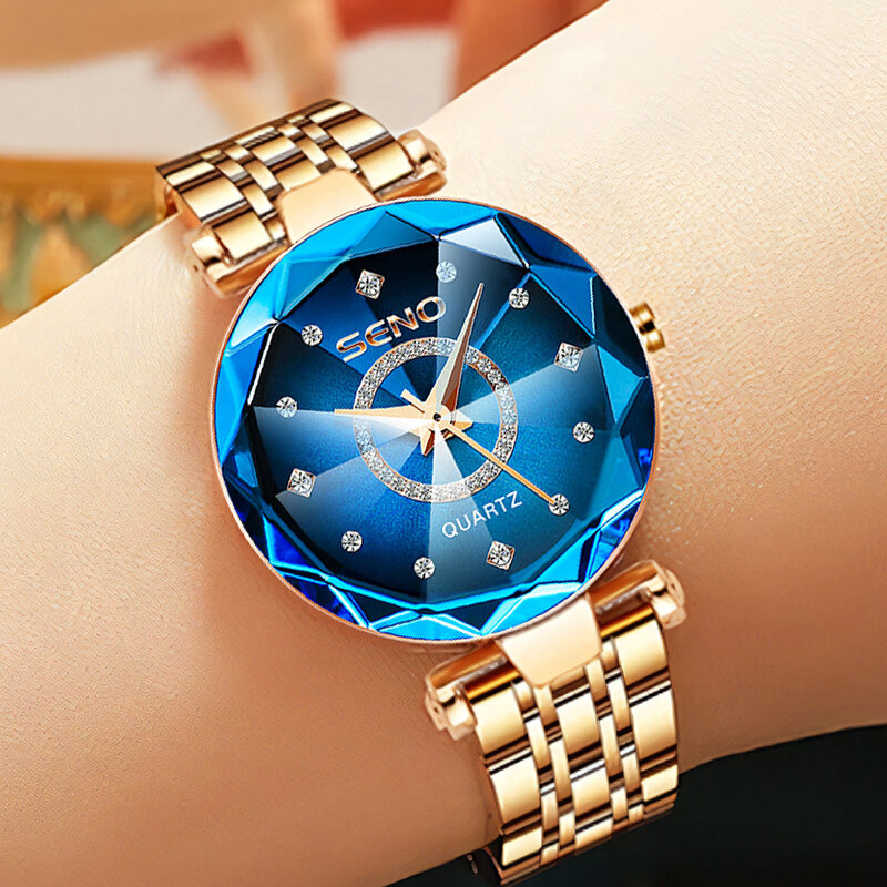 Seno Ocean Star Quartz Watch para Mulheres, Faixa de Aço, Cristal, Moda, Senhoras, Feminino, Assistir