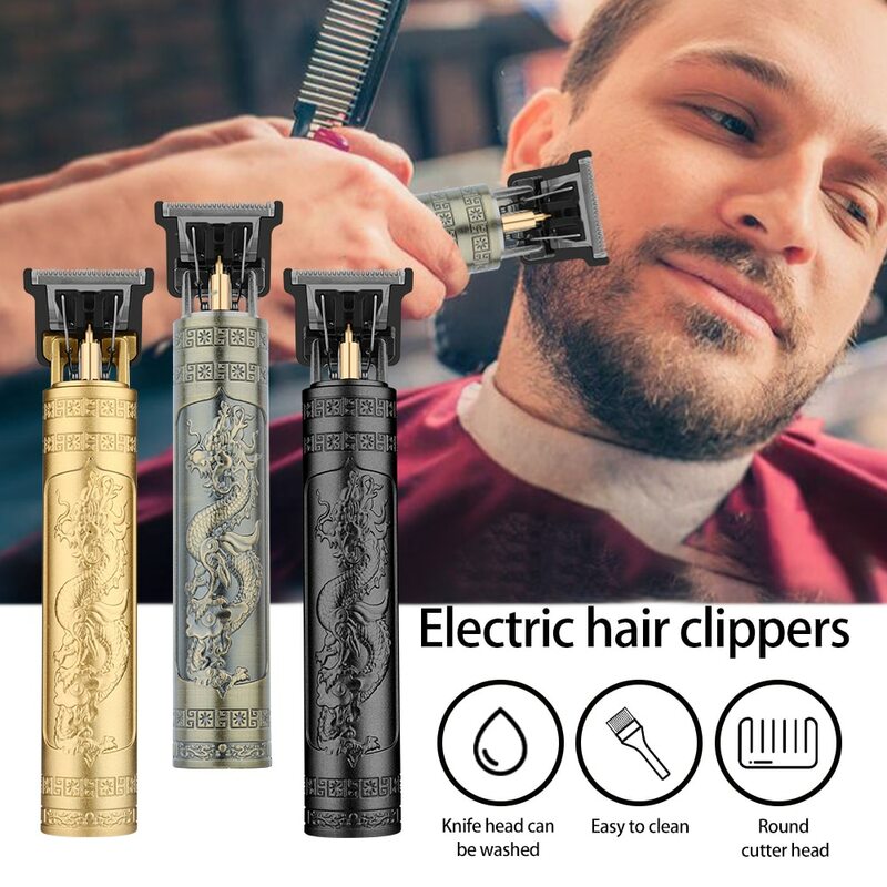 Máquina de corte de cabelo elétrica para homens, cortador de cabelo vintage, barbeador profissional, cortador de barbeiro recarregável, Dragon Buddha, T9