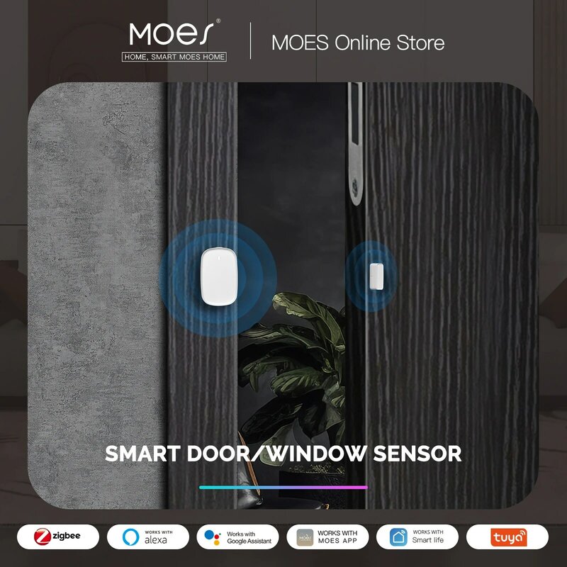 MOES – détecteur d'ouverture de porte/fenêtre intelligent Tuya ZigBee, système d'alarme de sécurité pour maison connectée, contrôle à distance avec application Tuya