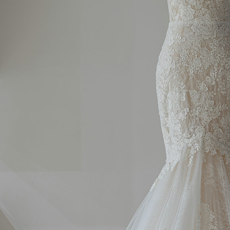 Gaun Pernikahan promosi desain populer untuk wanita 2024 pengantin putri duyung leher-v ritsleting punggung terbuka Vestido De Novia QW01910