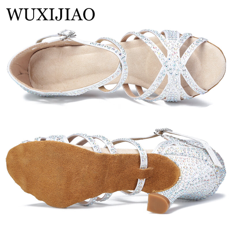 Женские туфли для латиноамериканских танцев, Новые блестящие туфли из шелка и атласа на высоком каблуке 9 см, танцевальные туфли для сальсы
