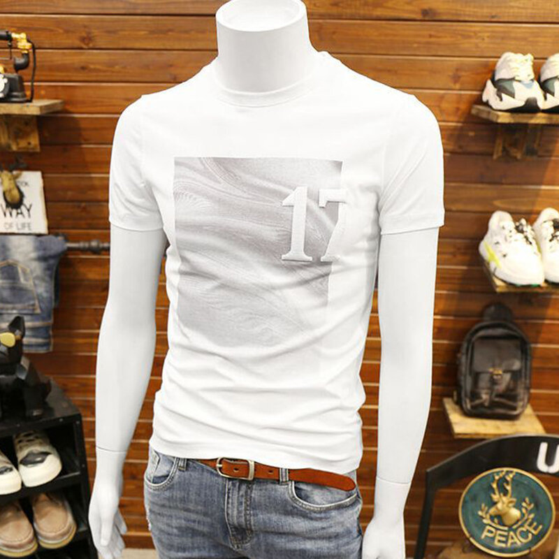 Camiseta estampada que combina con todo para hombre, jerseys casuales sueltos, Tops de manga corta, camiseta coreana, moda de verano, 2024