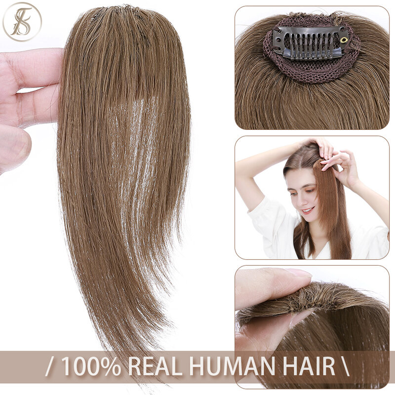 TESS-flequillo de pelo Natural para mujer, cabello humano Invisible con flequillo, pinza de pelo falso, 2 piezas, 16g