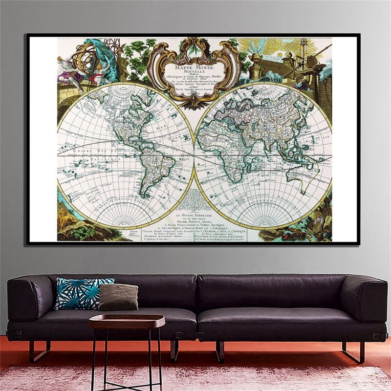 Imágenes de arte de pared con mapa del mundo, carteles decorativos e impresiones, pinturas de lienzo no tejidas, decoración del hogar para sala de estar, 90x60cm