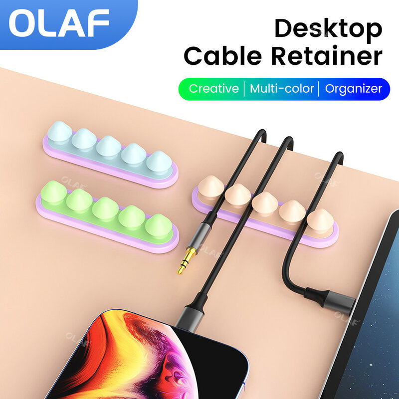 Auto-adesivo Desktop Cable Organizer, Enrolador de cabo, USB Carregamento Titular, Fio Envolvido, Material de escritório, Cord Protector